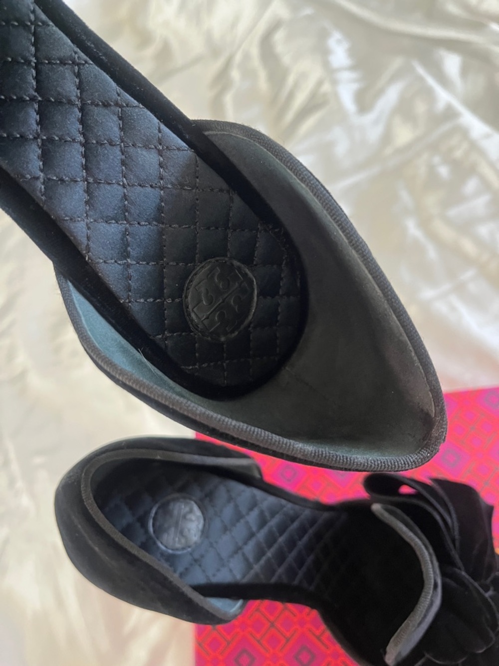 Tory Burch Black Velvet D'Orsay Pumps with Bow and Sculptural Bead Heel - Picture 4 of 9